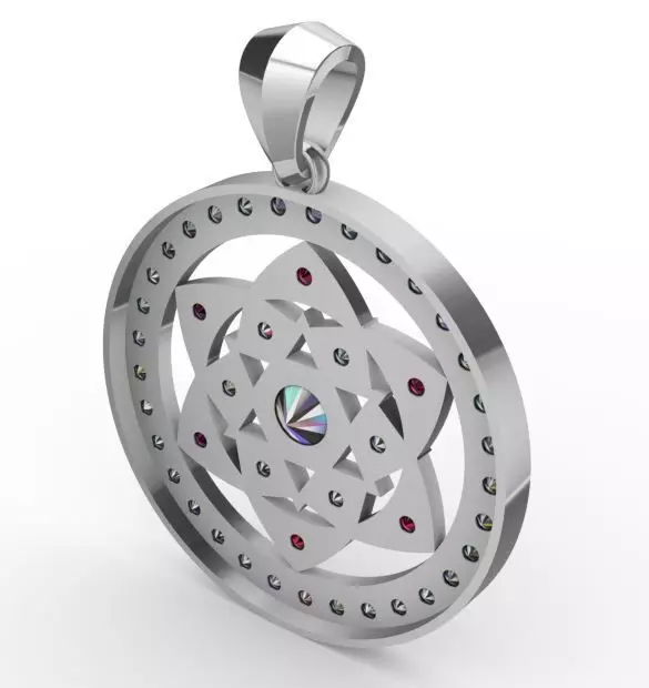 pingente mandala Yantra lua cravejado 3D print model_2