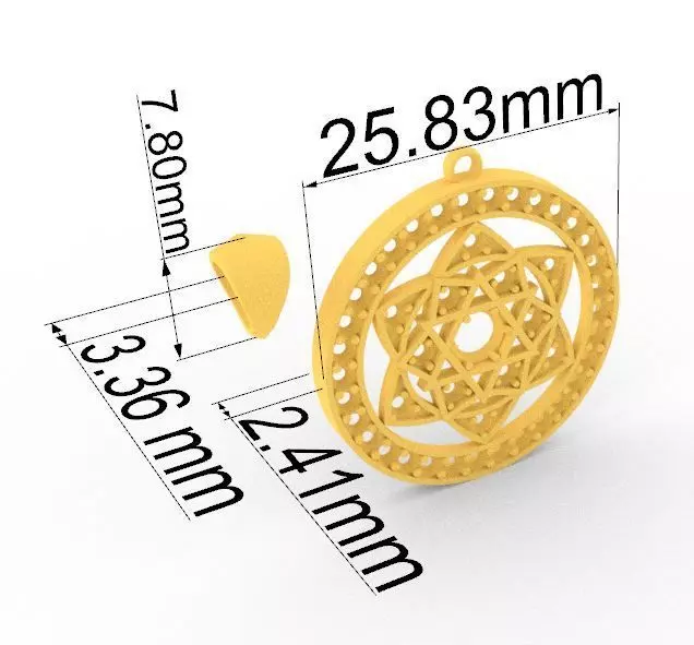 pingente mandala Yantra lua cravejado 3D print model_4