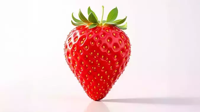 Strawberry with leaves Red High-poly