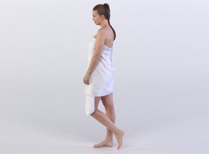 Laura 0234 Woman in a bath towel walking