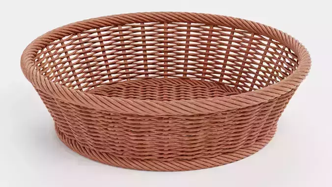 Wicker Basket - Realistic Woven Bowl 3D model 7