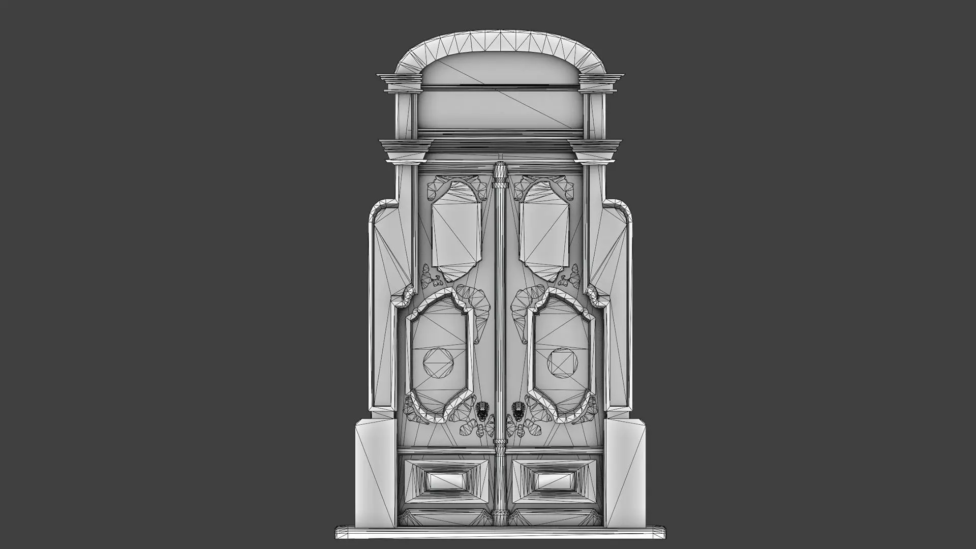 Big Wooden Door With Ornates Low-poly 3D model_7