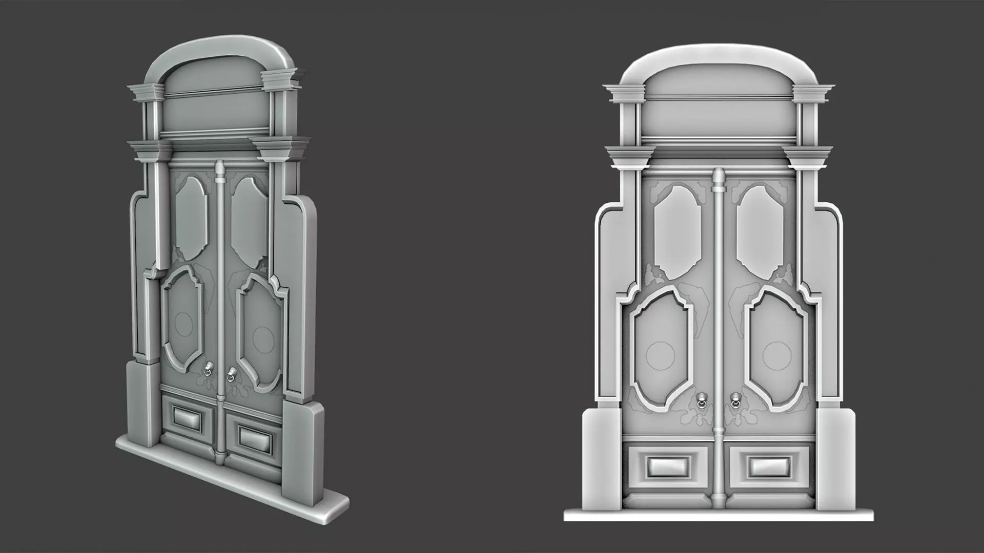 Big Wooden Door With Ornates Low-poly 3D model_5