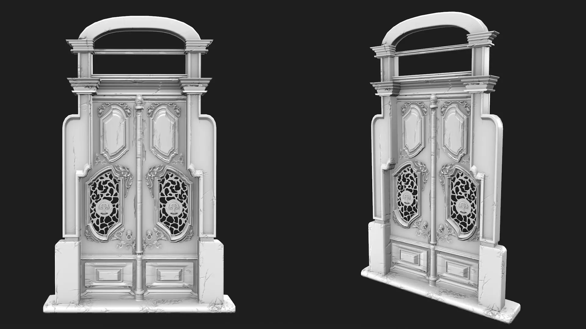 Big Wooden Door With Ornates Low-poly 3D model_6