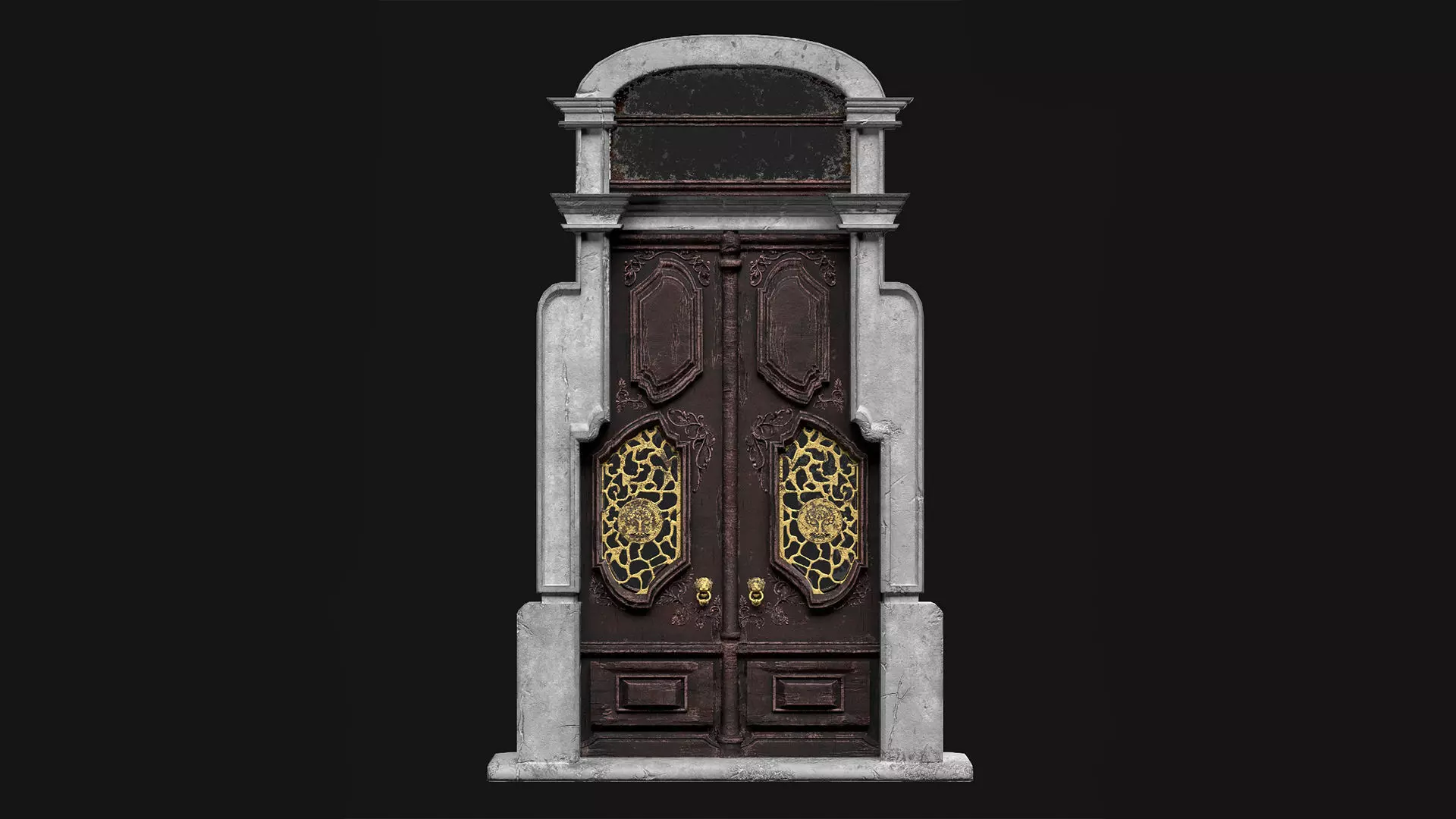Big Wooden Door With Ornates Low-poly 3D model_0