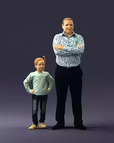 000383 3D Scanned Father and Daughter Standing Pose
