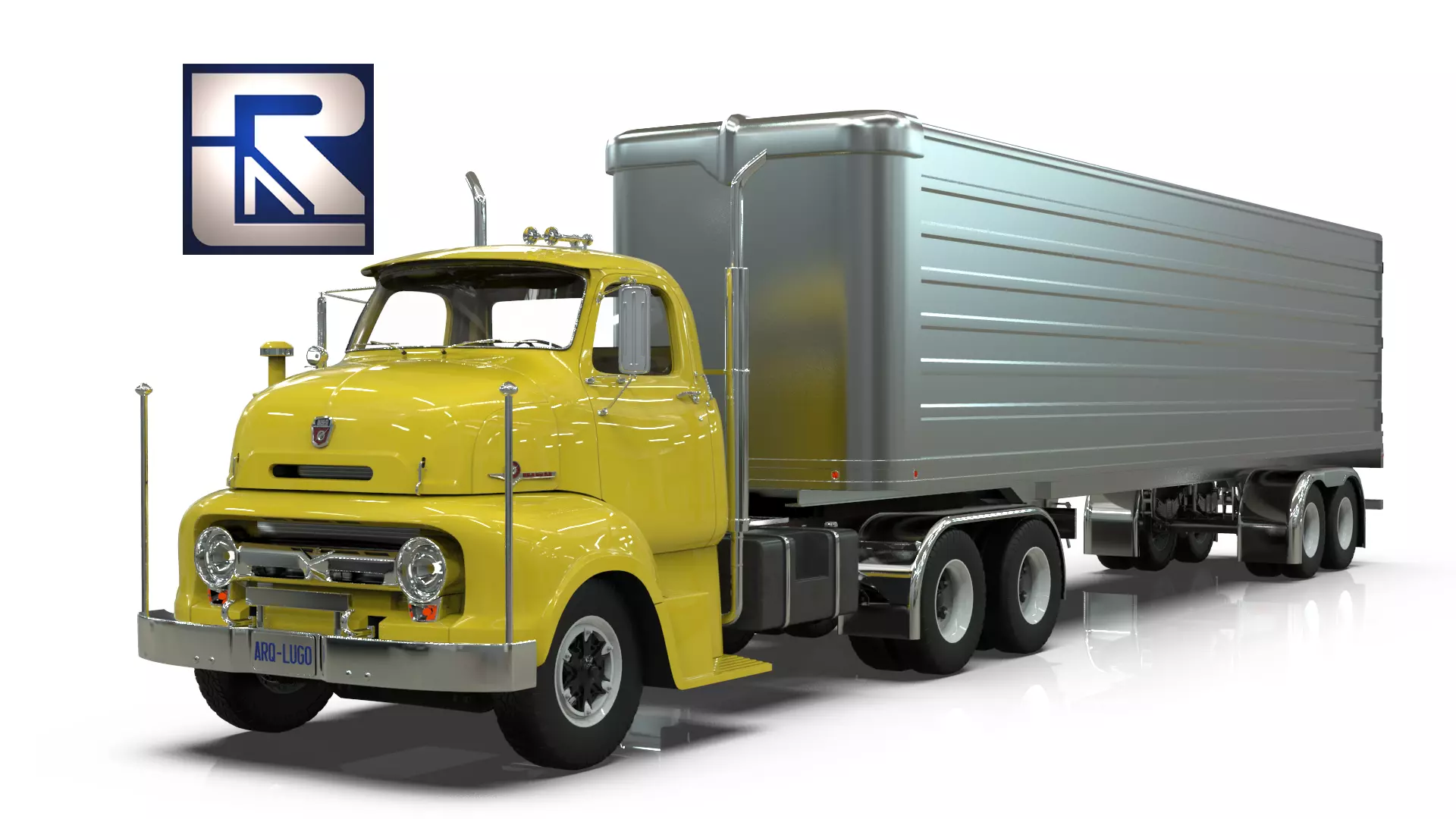 Vintage COE Tandem Axle Semi Truck with Aluminum Box Trailer 3D model