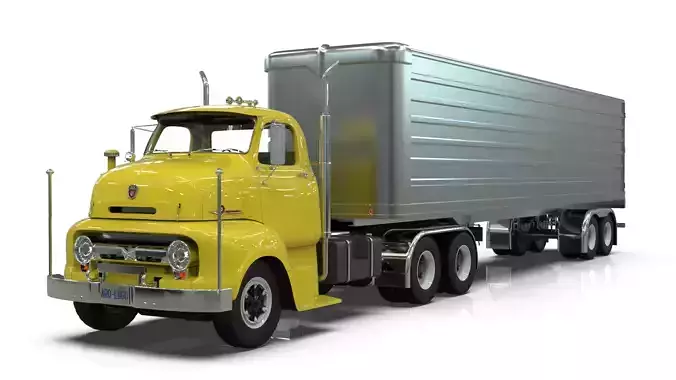 Vintage COE Tandem Axle Semi Truck with Aluminum Box Trailer