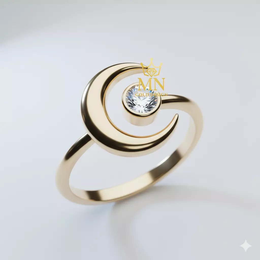 Celestial Crescent Ring 3D print model_7
