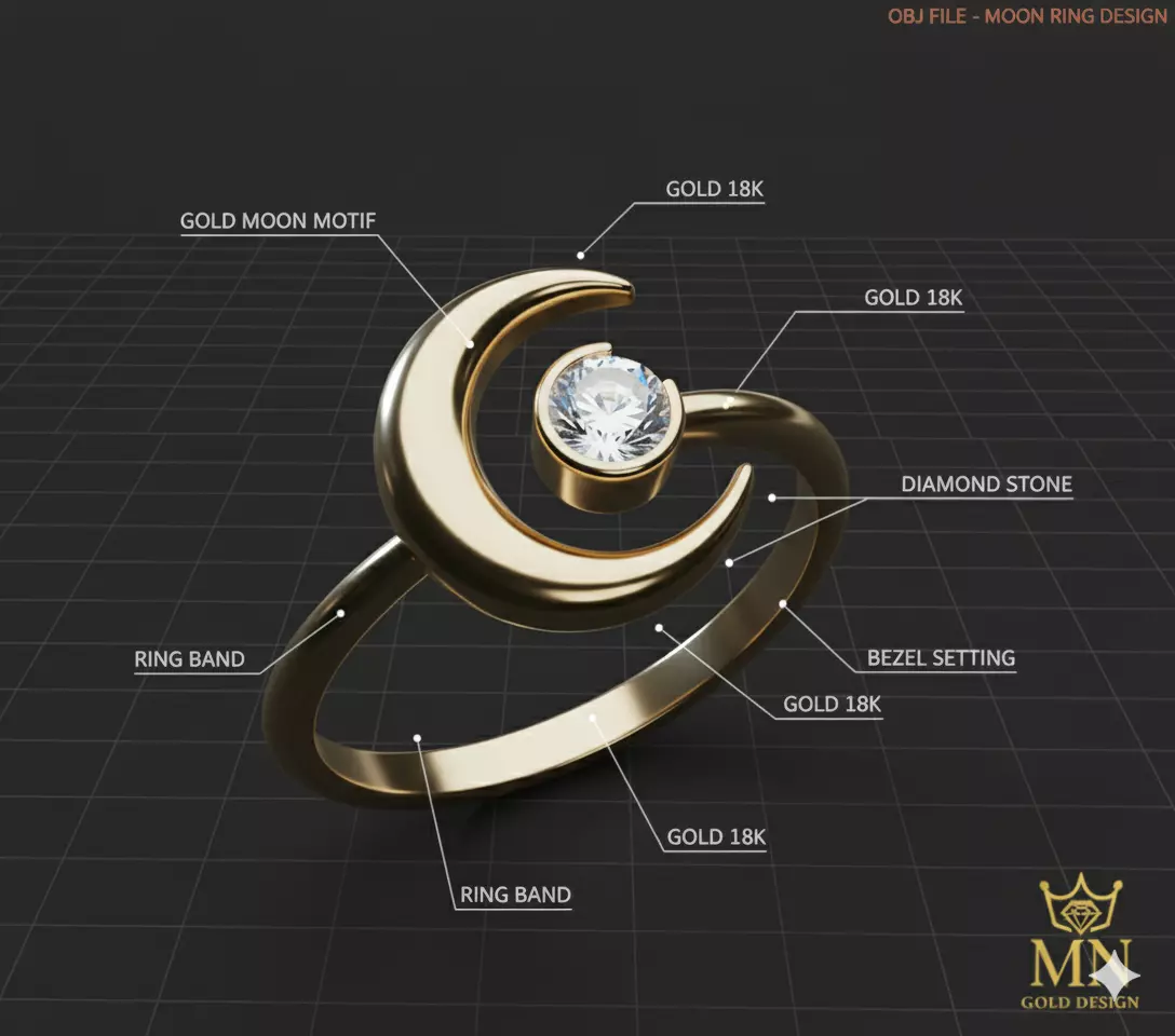 Celestial Crescent Ring 3D print model_2