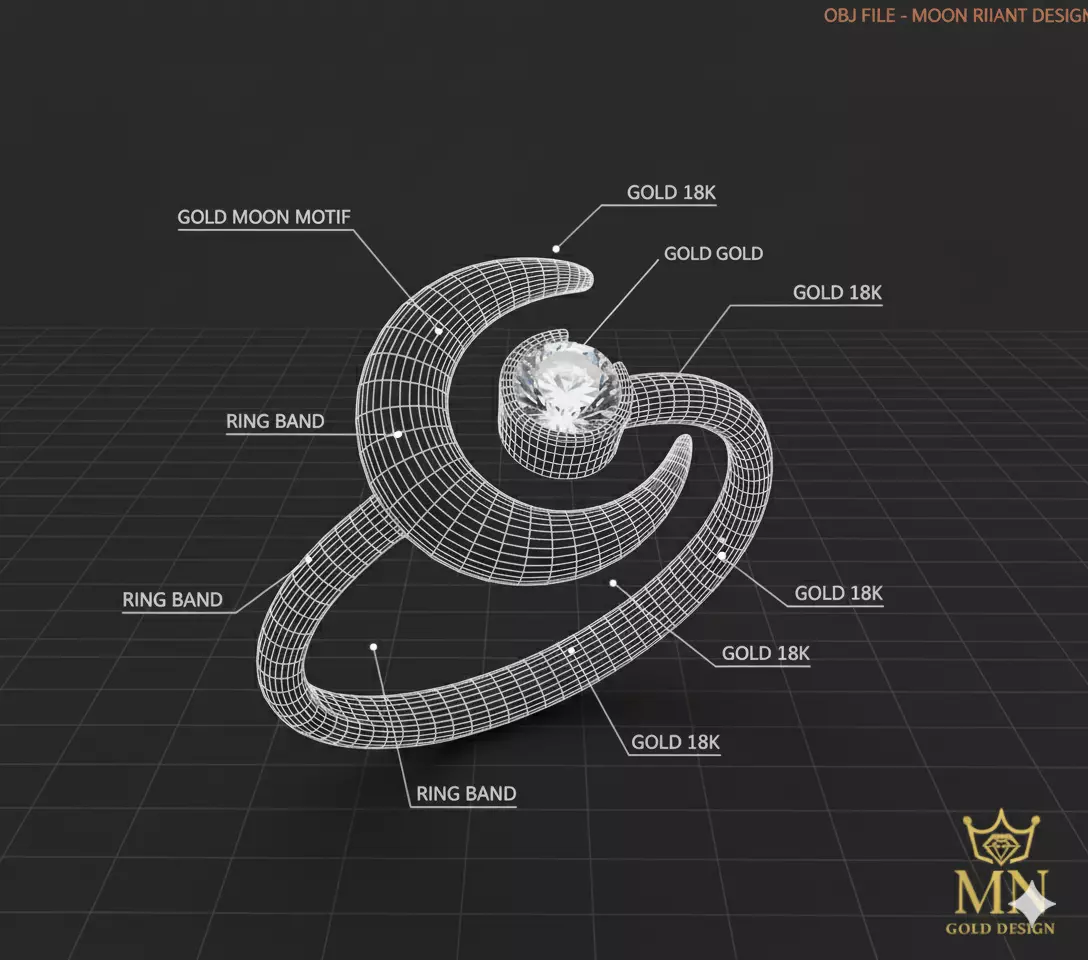 Celestial Crescent Ring 3D print model_4