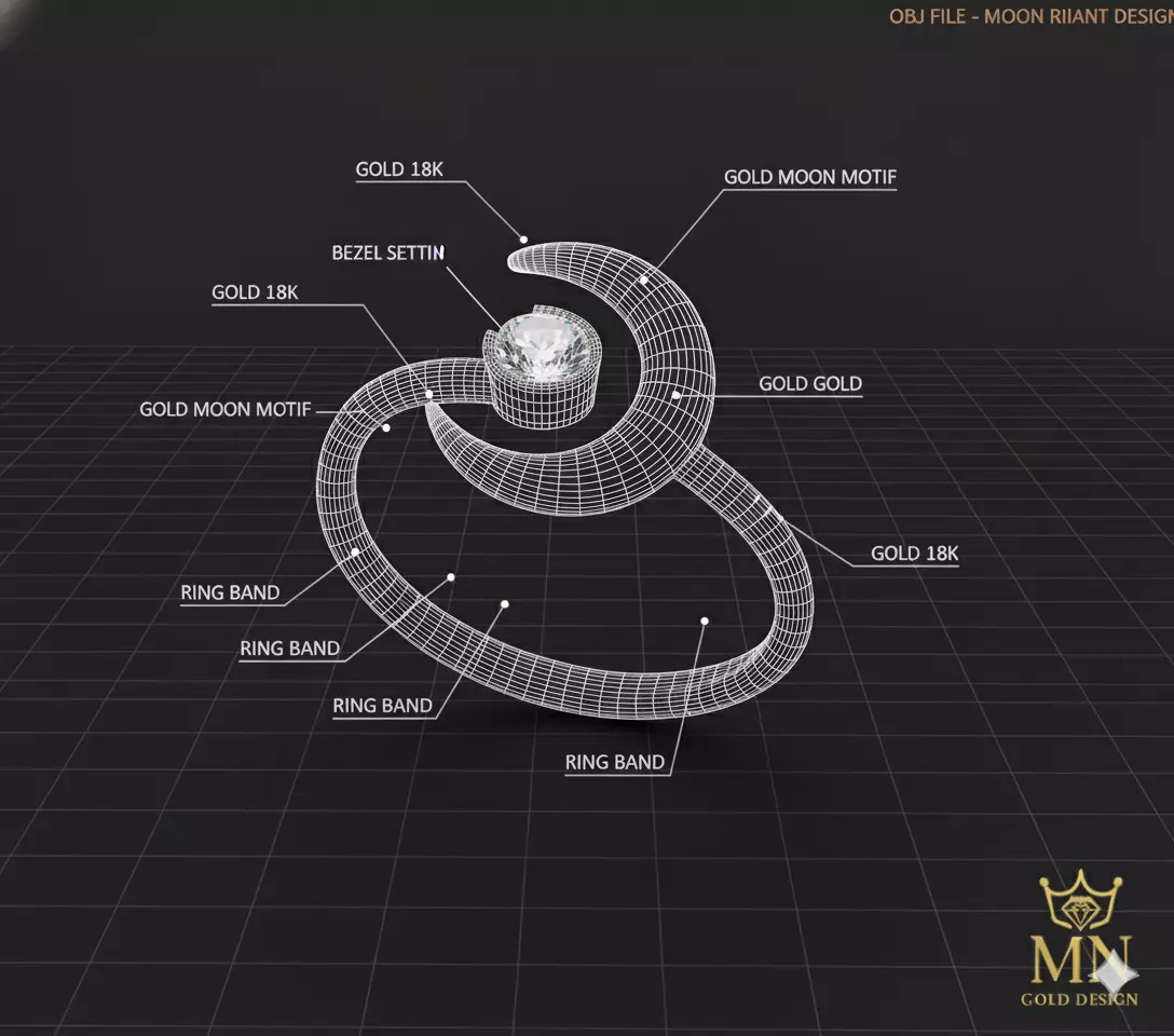 Celestial Crescent Ring 3D print model_3