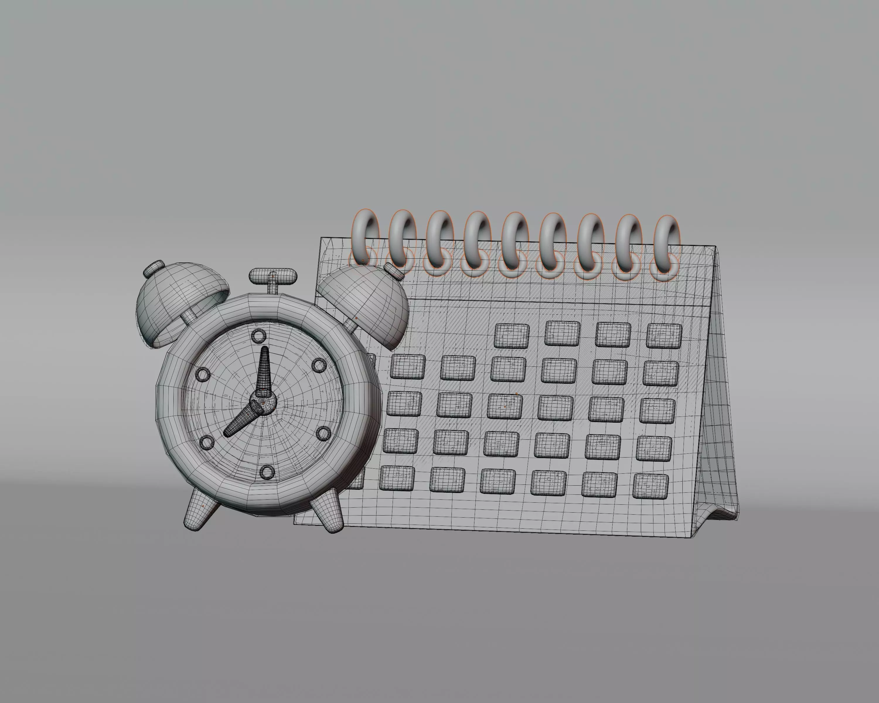 Cartoon Calendar with Alarm Clock Low-poly 3D model_3