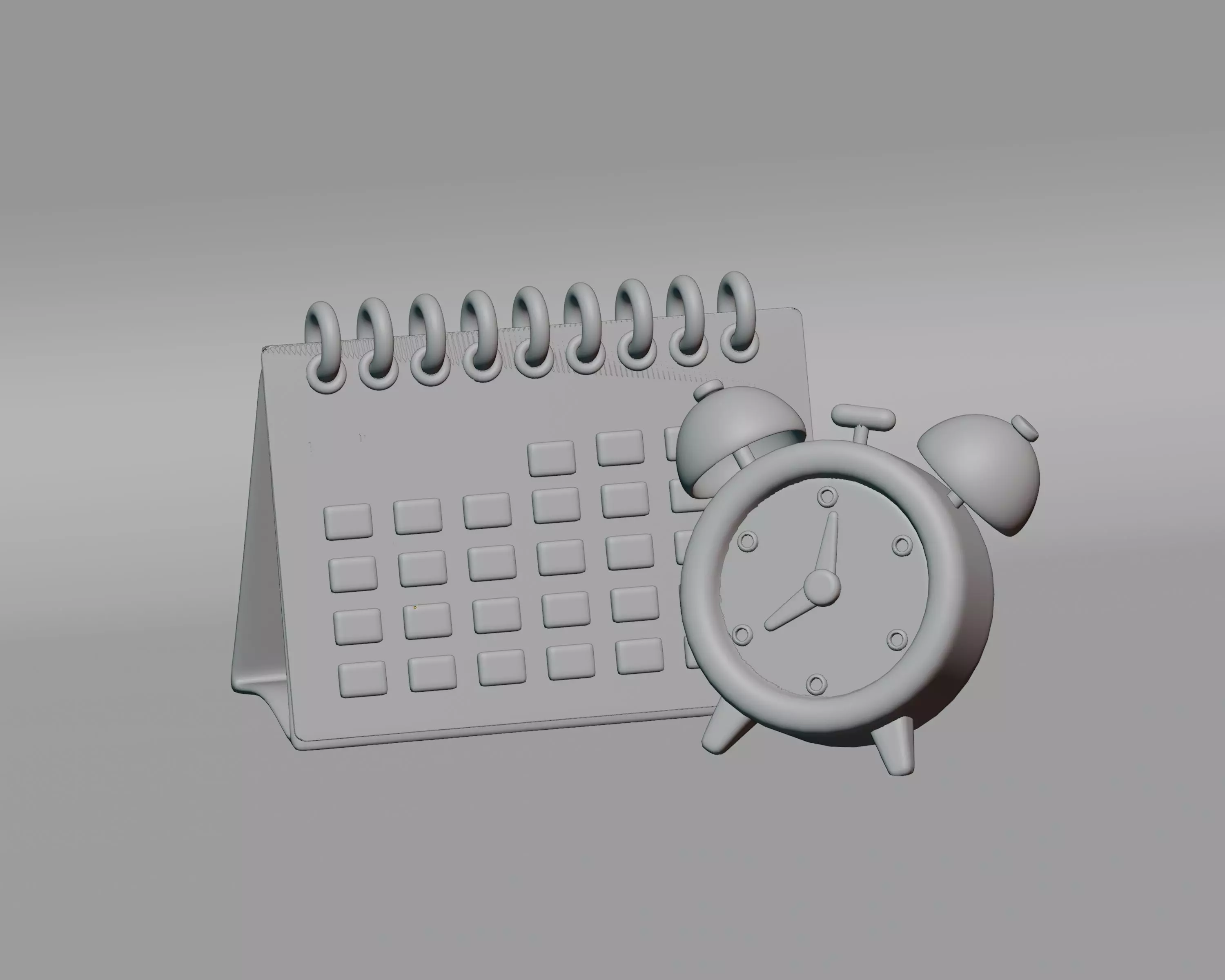 Cartoon Calendar with Alarm Clock Low-poly 3D model_5