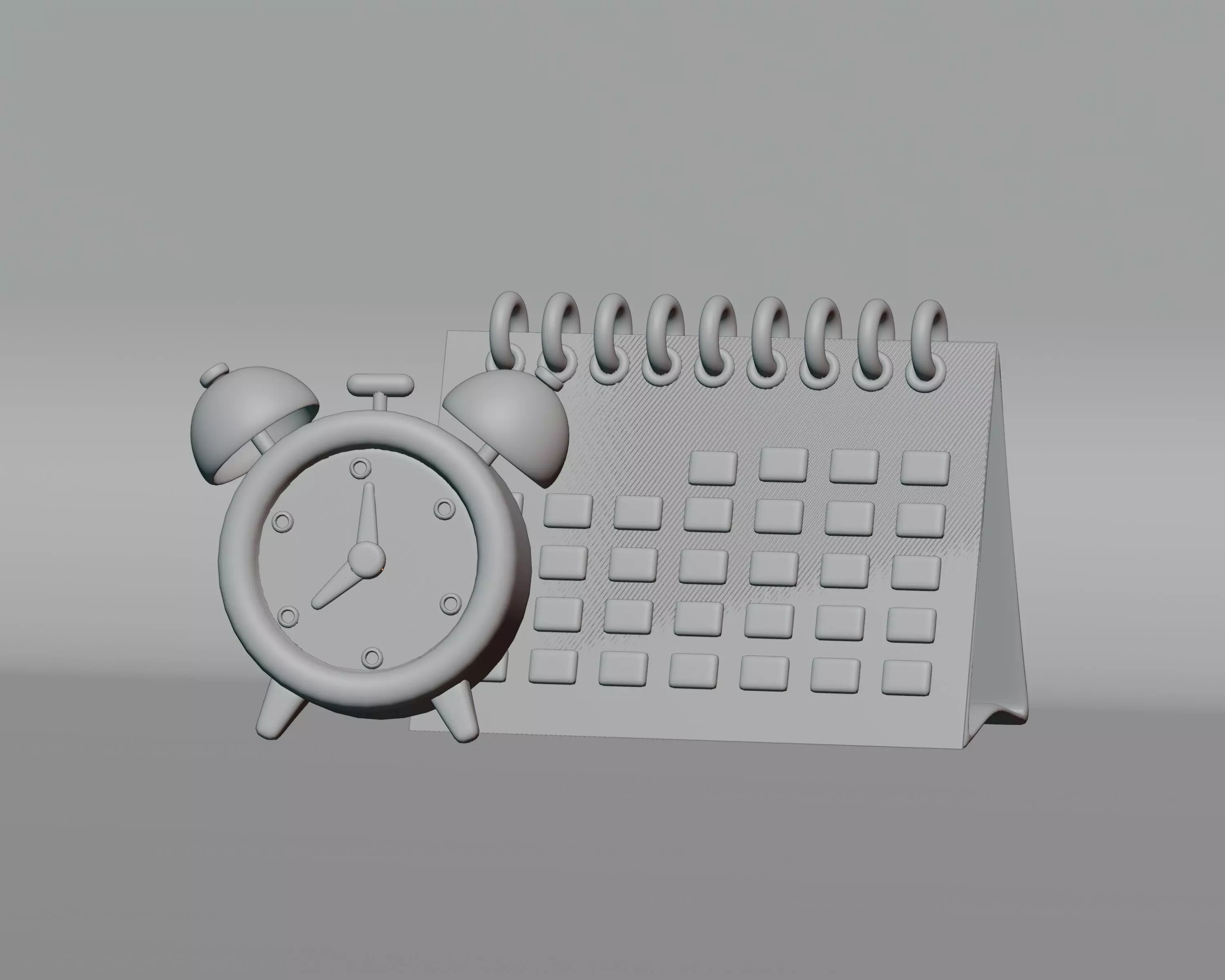 Cartoon Calendar with Alarm Clock Low-poly 3D model_1