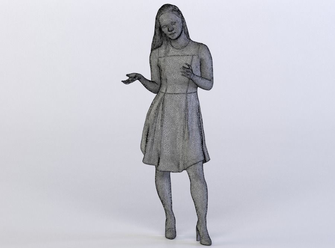 Marleen 0475 Woman in a blue dress gesturing