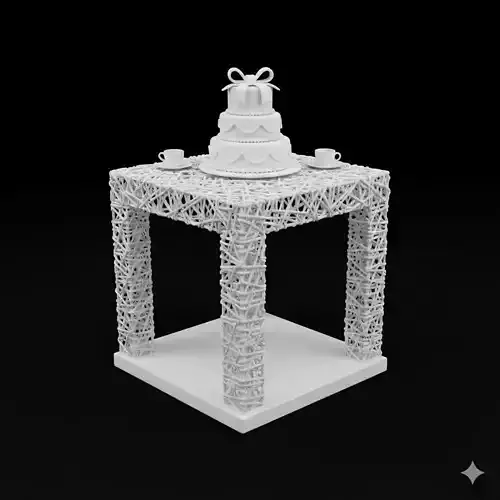 Cake with Two Coffee Cups Table