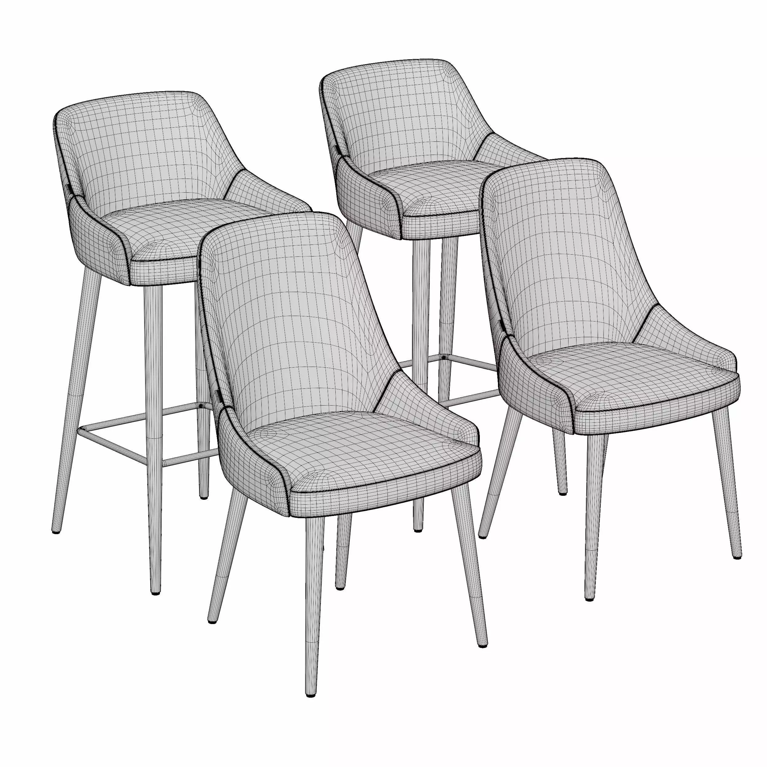 wooden chair in four diffrent design 3D model_1