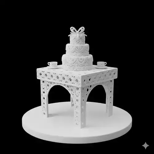 Table Cake with Hot Coffee Cups