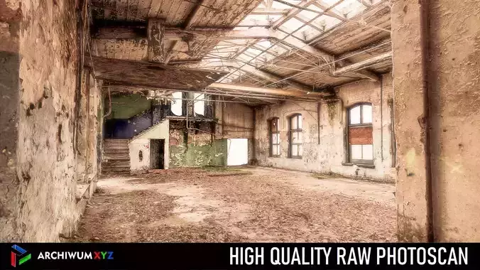 Abandoned workshop with blue windows