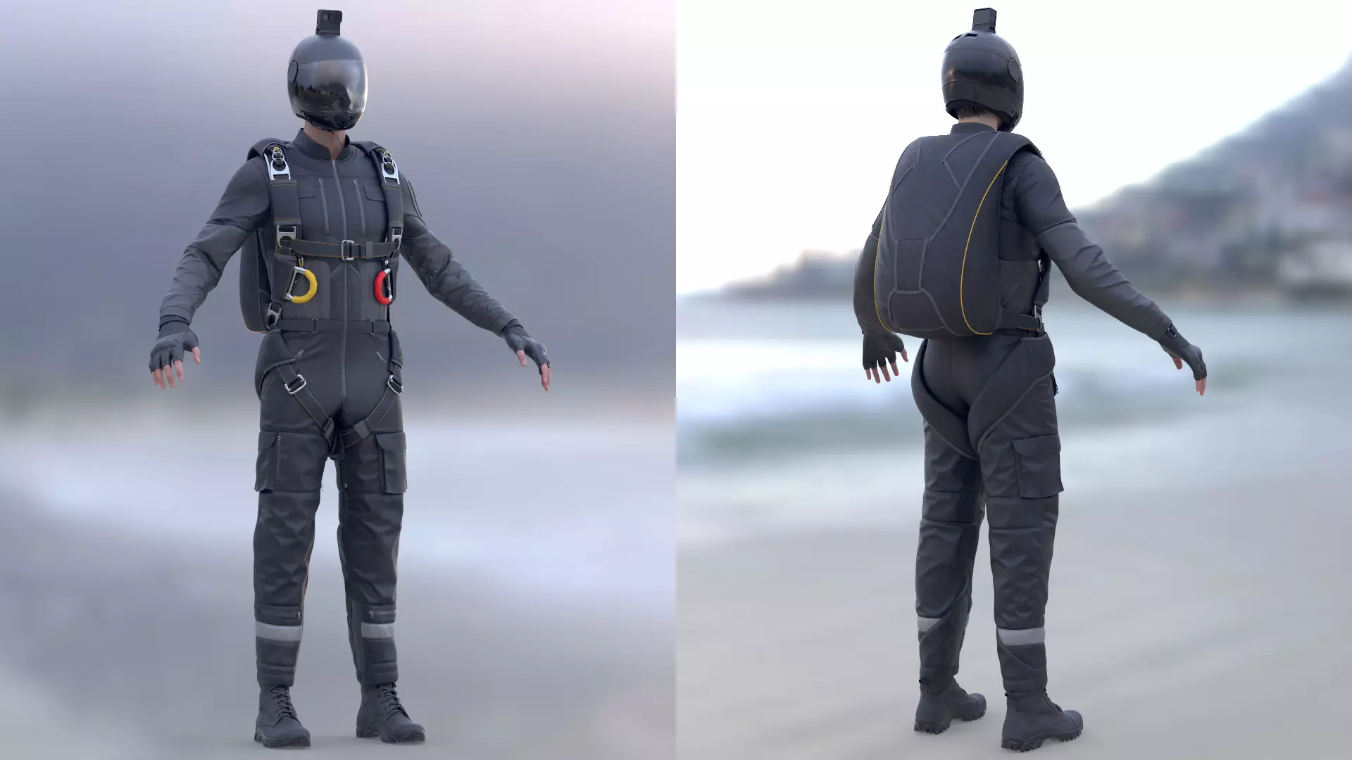 Man Skydiving Outfit Modular Rigged Free 3D model_3