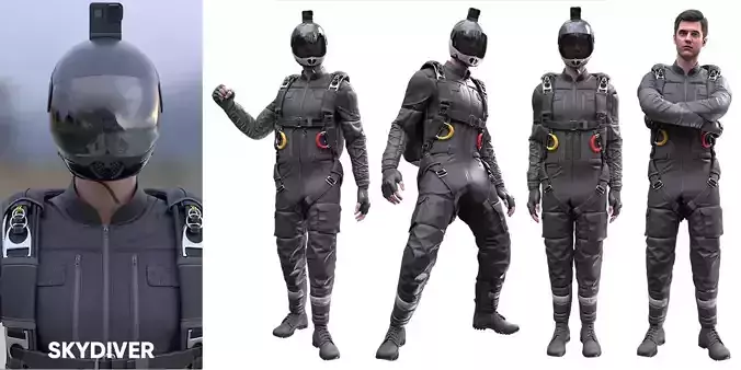 Man Skydiving Outfit Modular Rigged