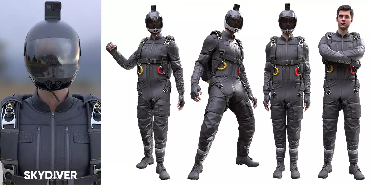 Man Skydiving Outfit Modular Rigged Free 3D model_0