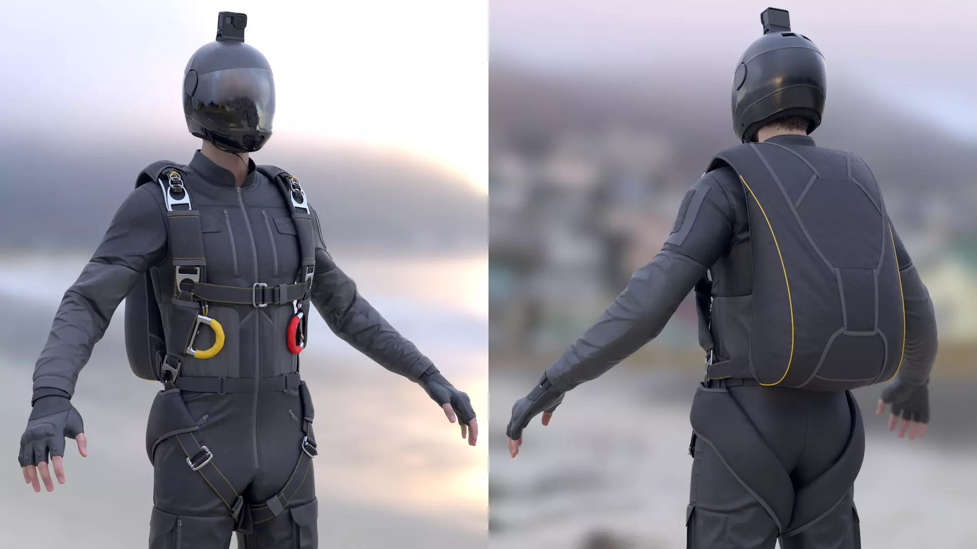 Man Skydiving Outfit Modular Rigged Free 3D model_1