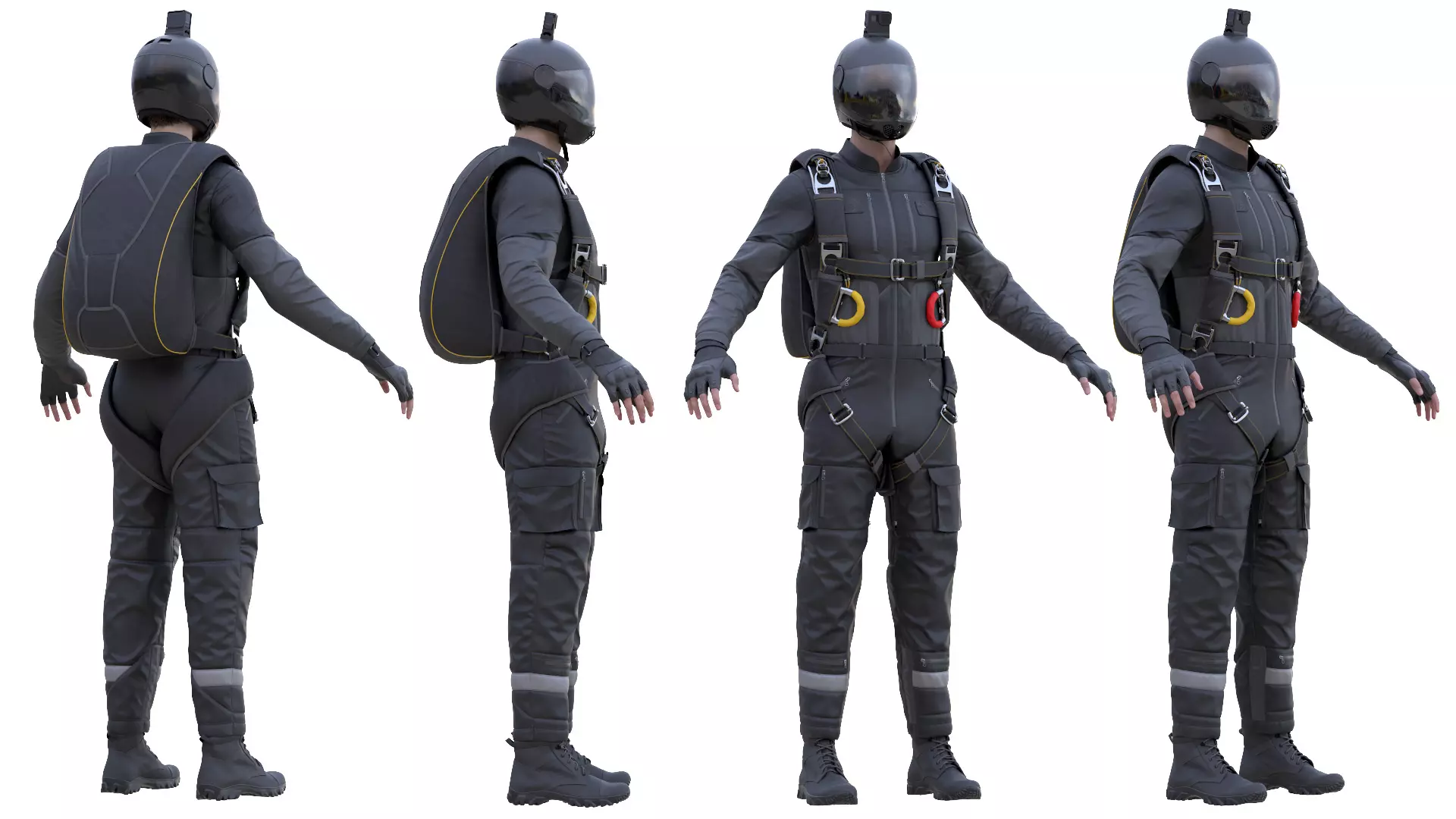 Man Skydiving Outfit Modular Rigged Free 3D model_2