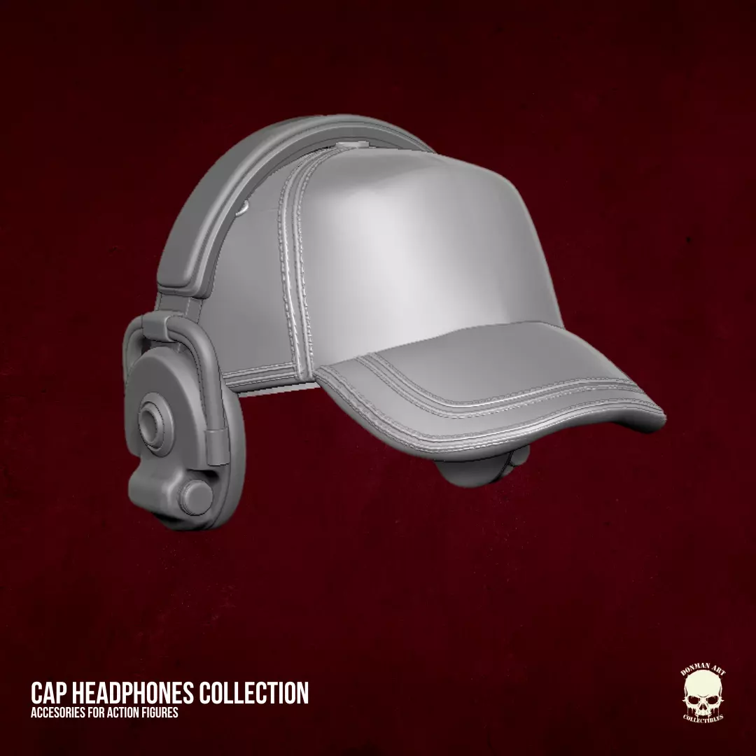 Cap with headphones STL Files for Action Figures 3D print model_13