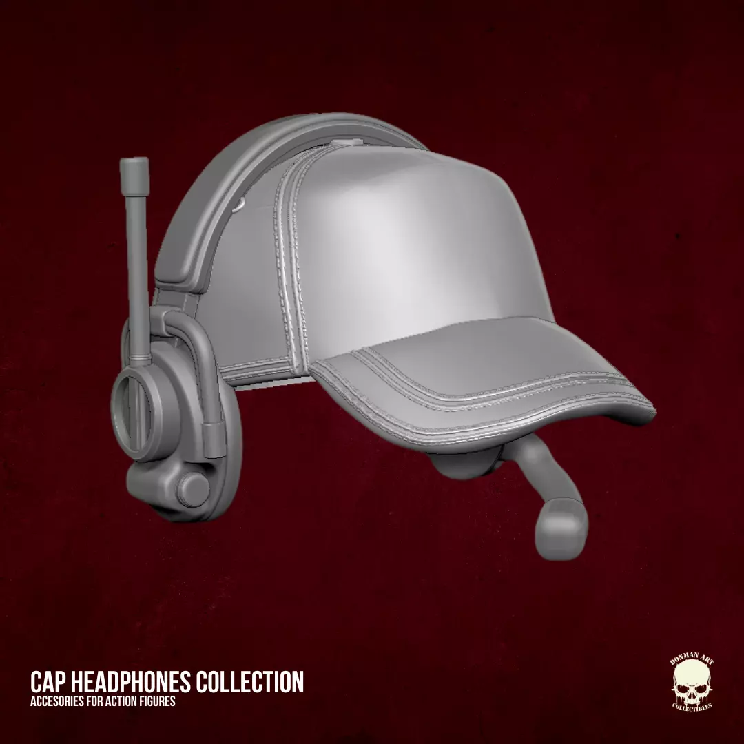 Cap with headphones STL Files for Action Figures 3D print model_3