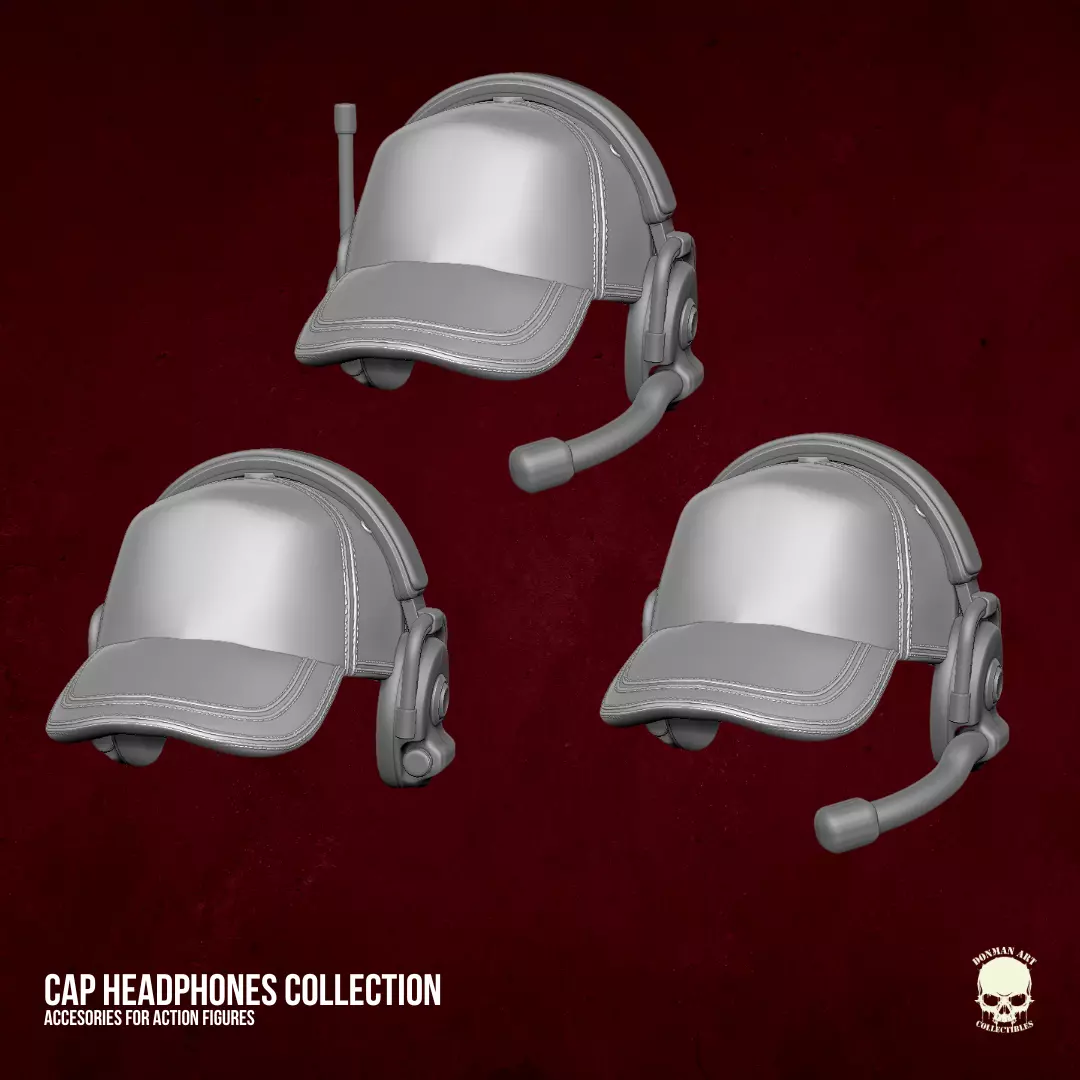 Cap with headphones STL Files for Action Figures 3D print model_2