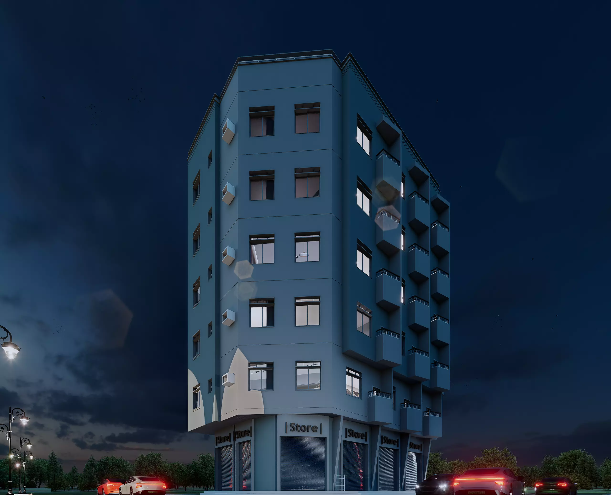 Modern Mixed-Use Building I Shops-6Floors Complete I 3D model_7