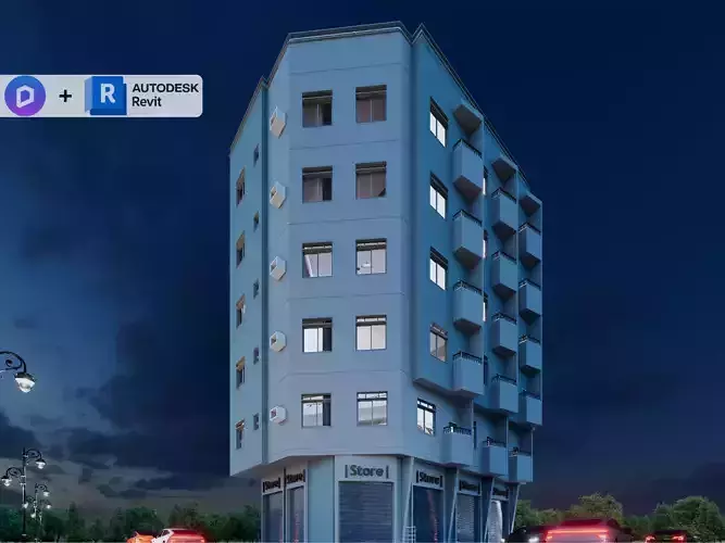 Modern Mixed-Use Building I Shops-6Floors Complete I 3D model