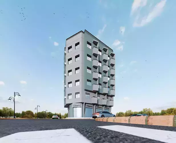 Modern Mixed-Use Building - REVIT PROJECT 3D model 5