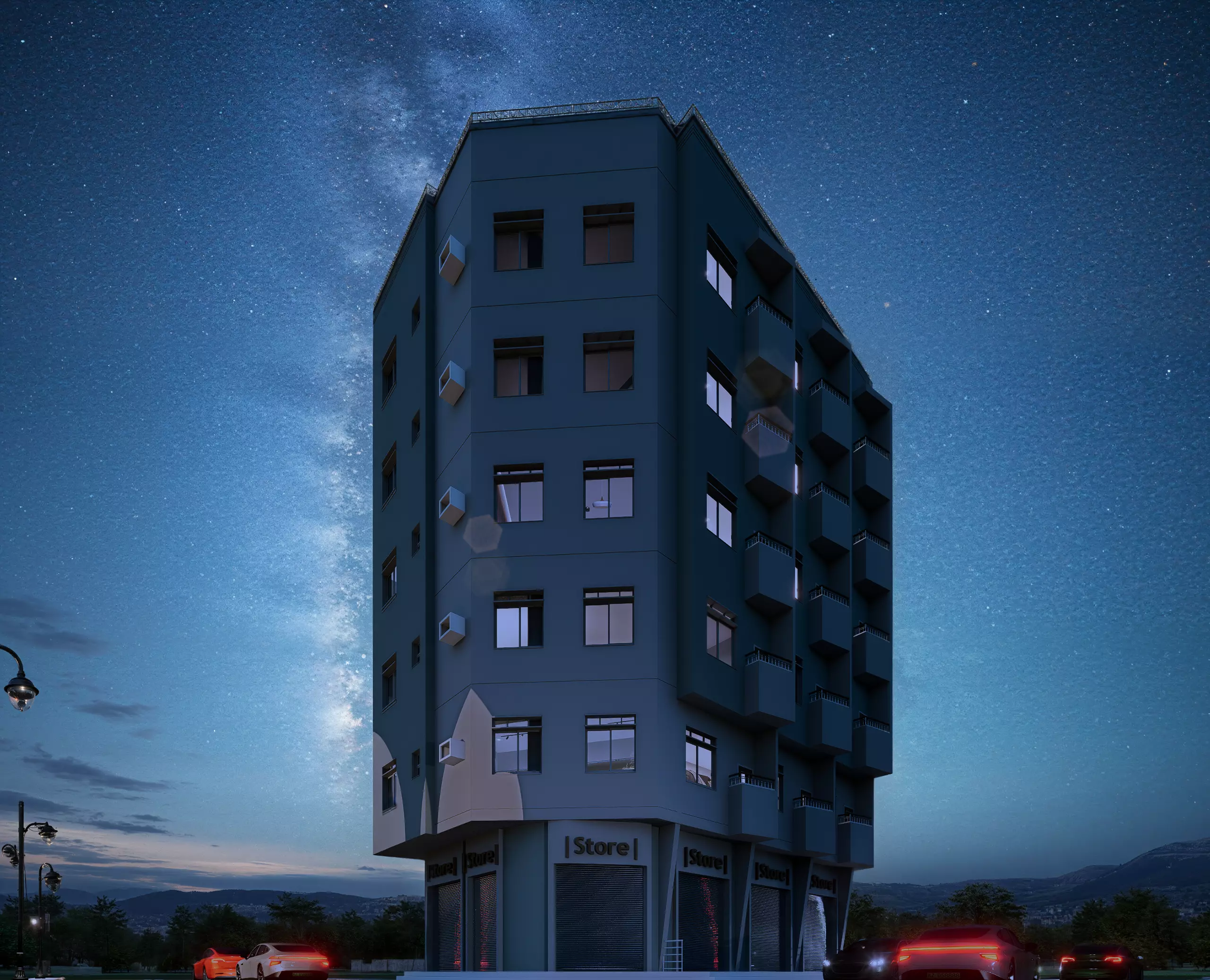 Modern Mixed-Use Building I Shops-6Floors Complete I 3D model_8