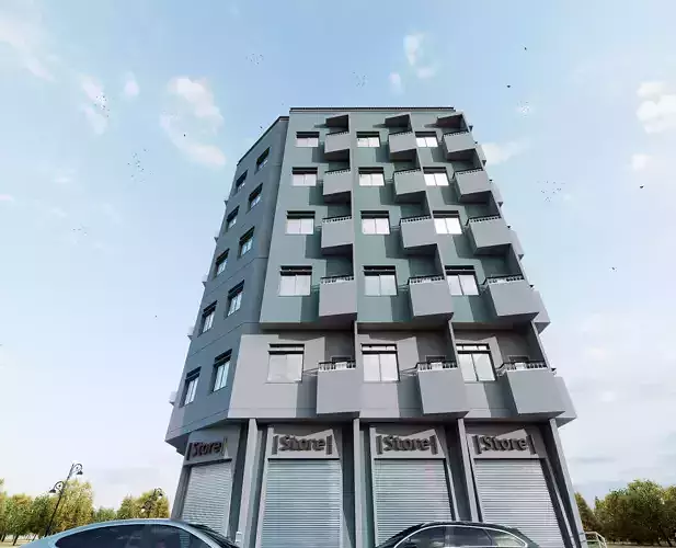 Modern Mixed-Use Building - REVIT PROJECT 3D model 6