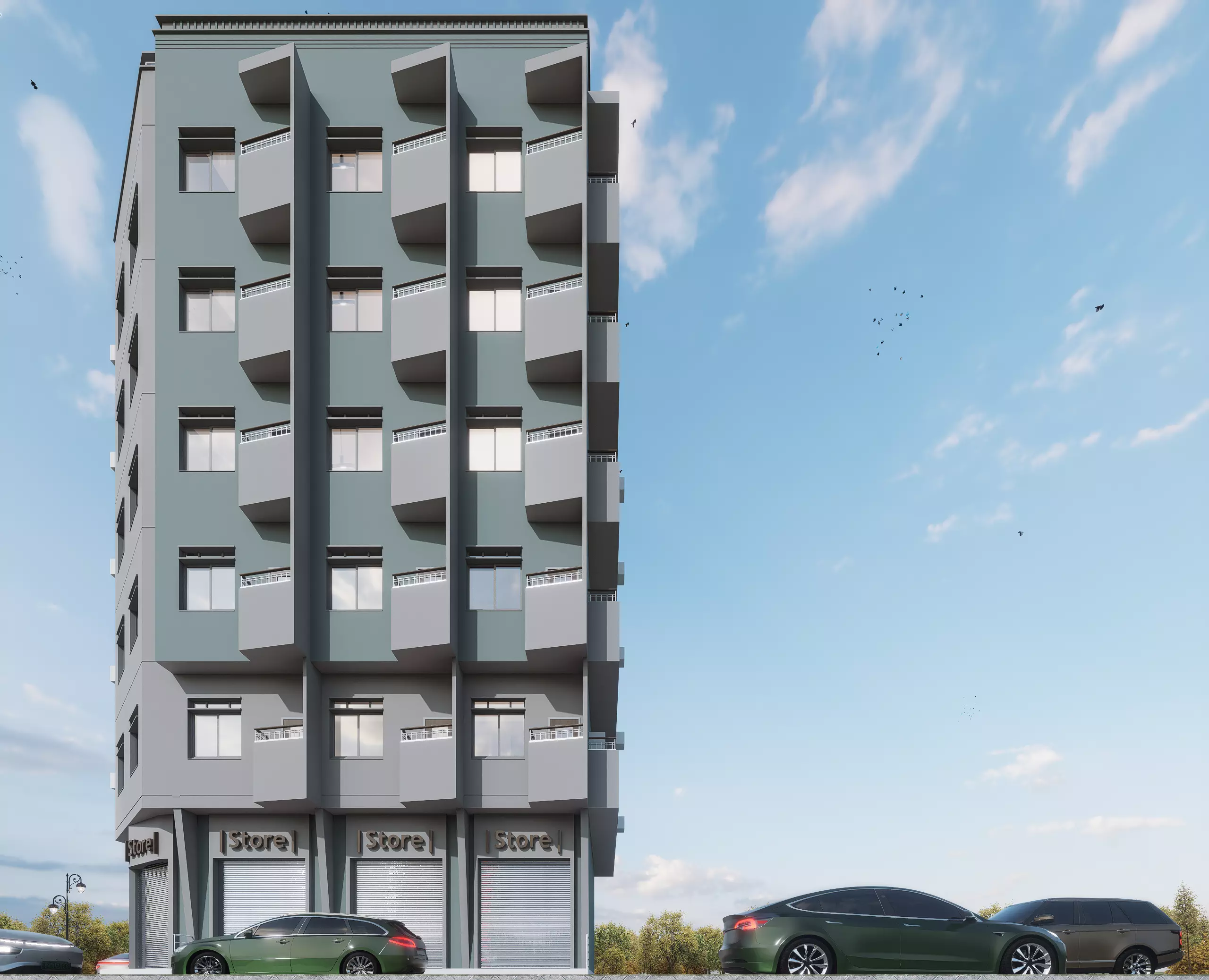 Modern Mixed-Use Building I Shops-6Floors Complete I 3D model_1