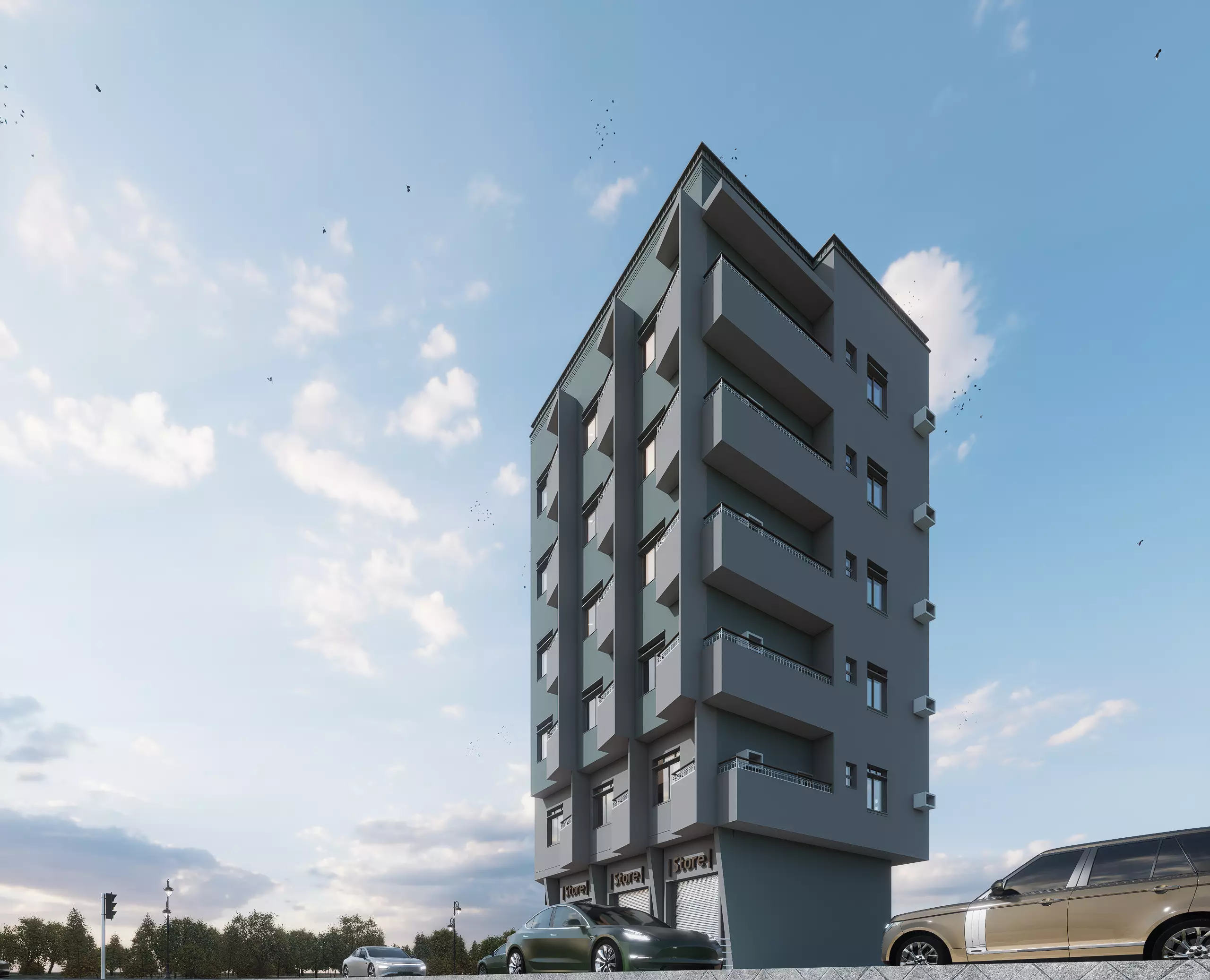 Modern Mixed-Use Building I Shops-6Floors Complete I 3D model_5