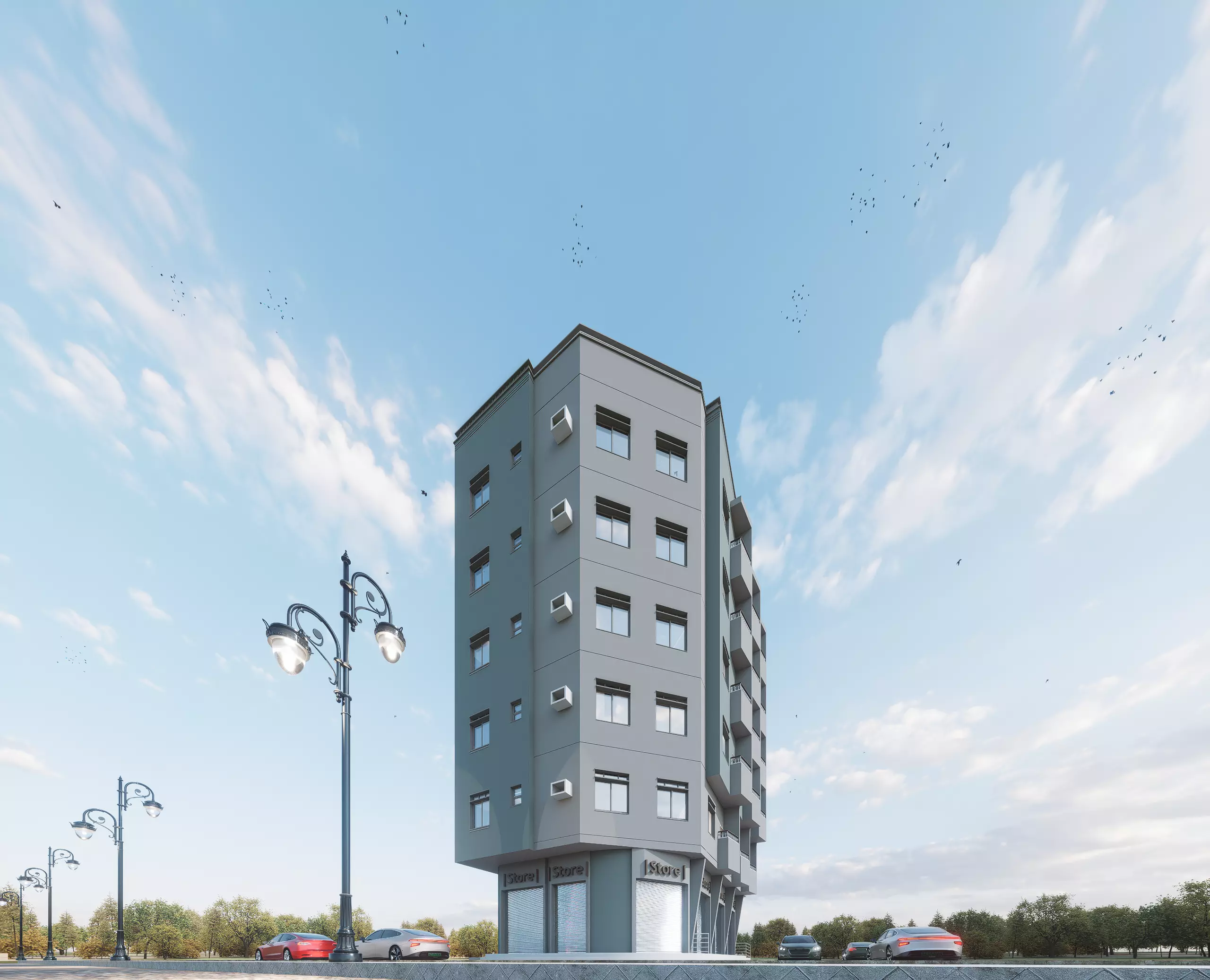 Modern Mixed-Use Building I Shops-6Floors Complete I 3D model_6