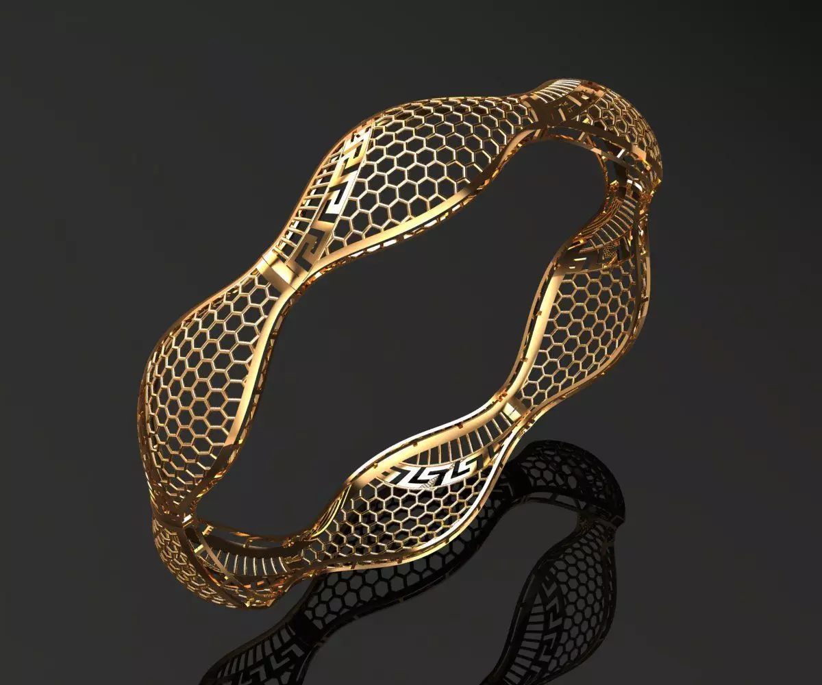 1138 Golden Ripple Embrace Bangle 8gm 3D print model_1