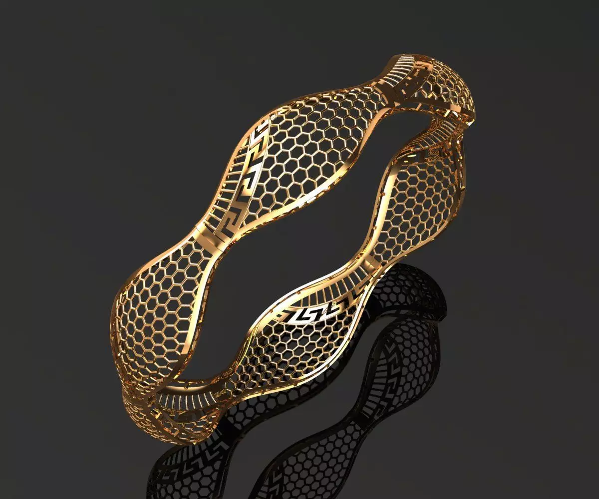 1138 Golden Ripple Embrace Bangle 8gm 3D print model_0