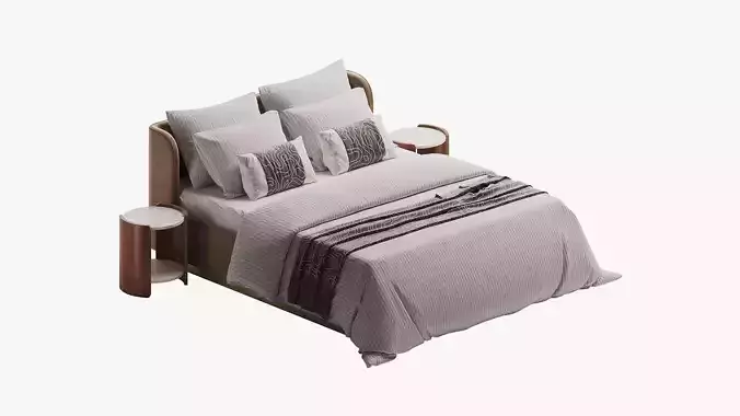 Brown bed with grey bedding