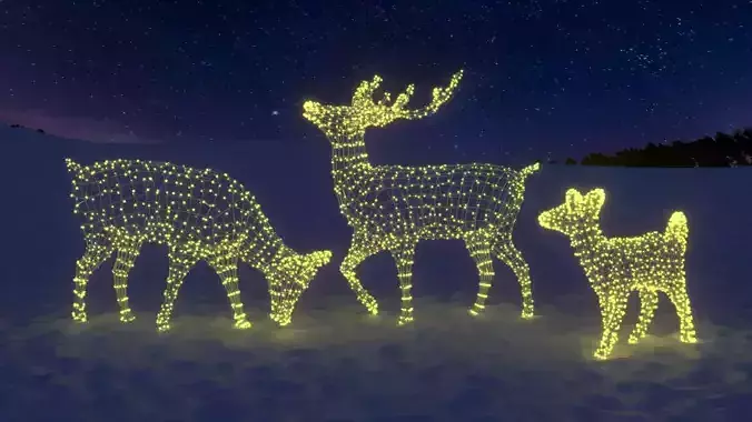LED Deer Family 3D Wireframe Christmas Light Sculptures