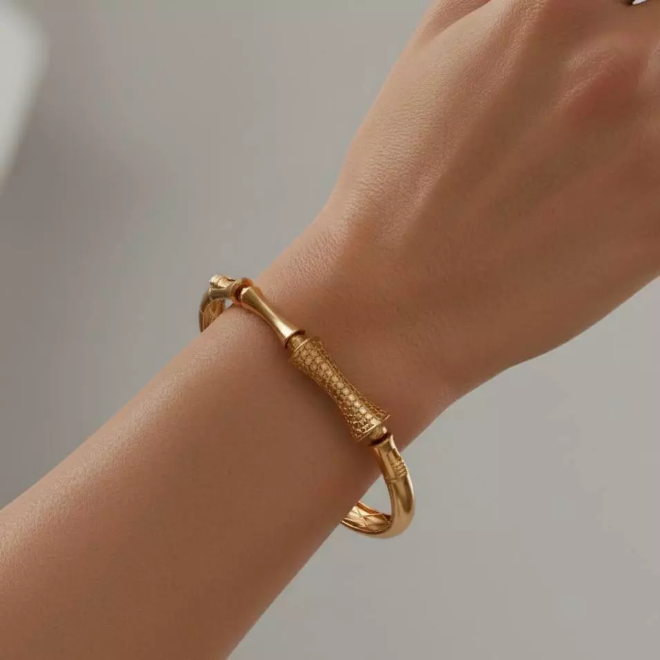 Gold Bamboo Bangle Bracelet 3D model_1