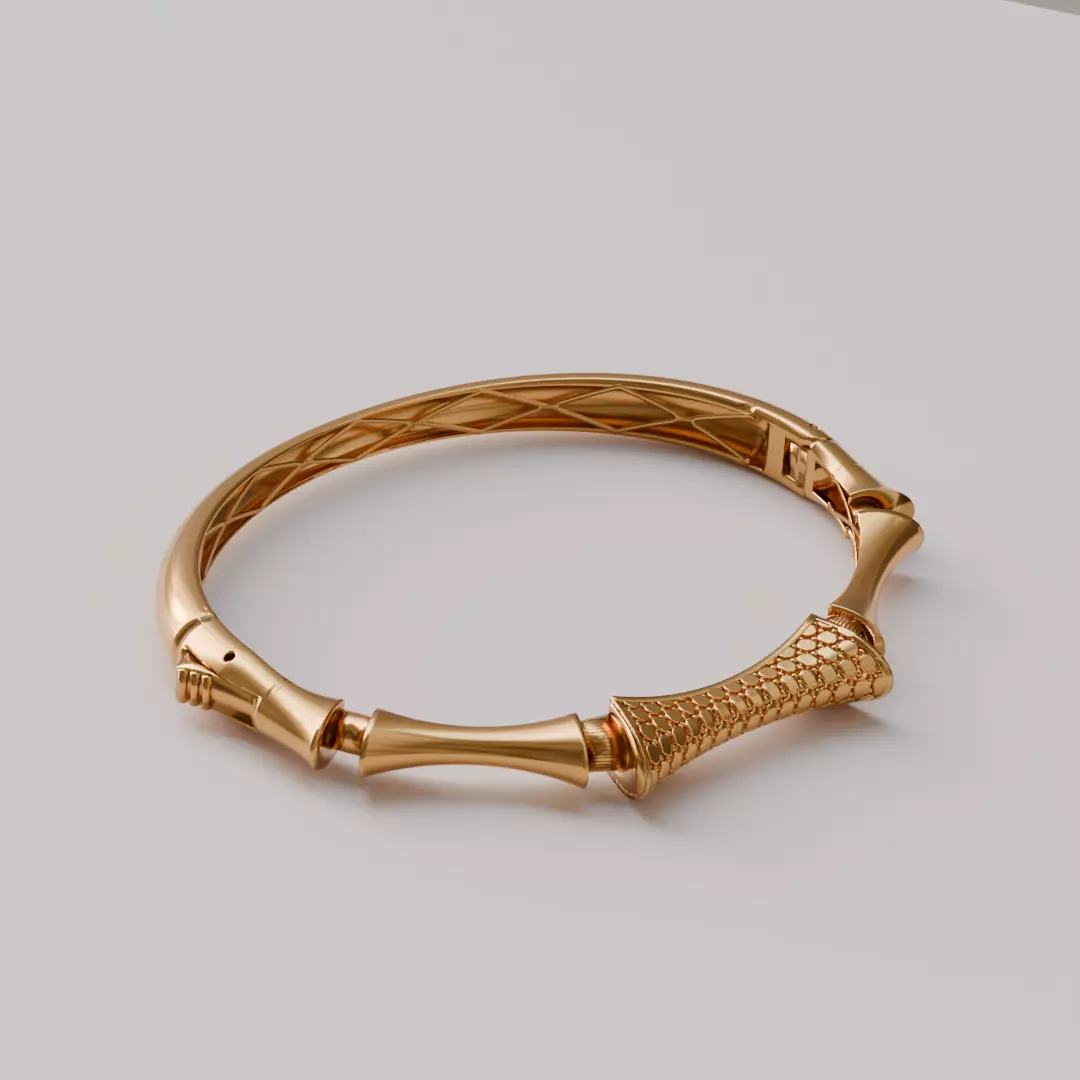 Gold Bamboo Bangle Bracelet 3D model_0