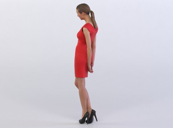 Julia 0254 Woman in a red dress, arms behind her back