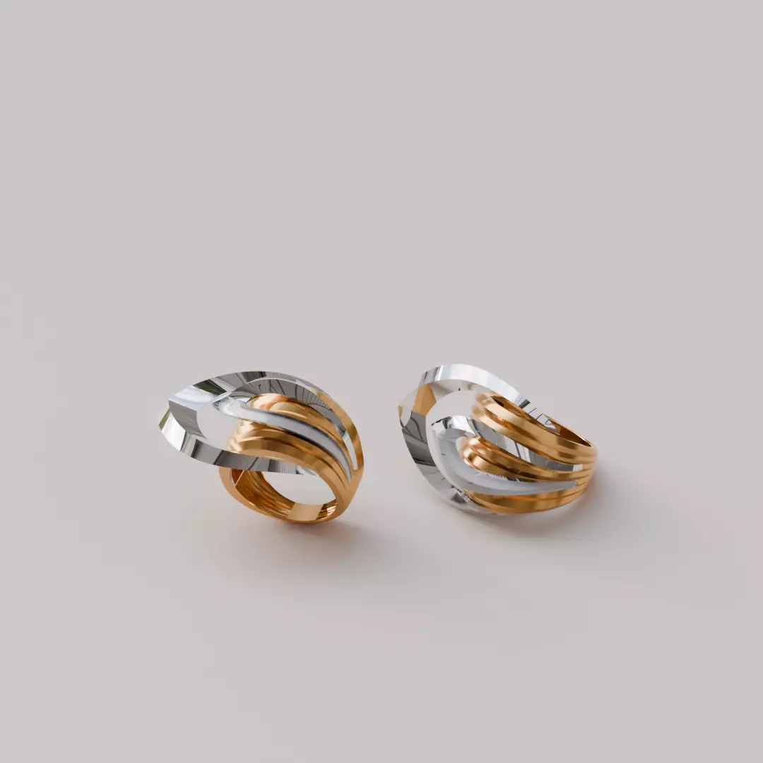 Two-Tone Interlocked Wedding Rings 3D model_0