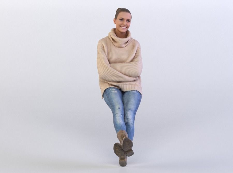 Julia 0264 Woman in a sweater sitting, arms folded 3D model