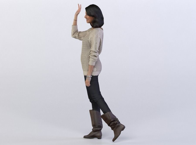 Lina 0462 Woman walking sideways, waving